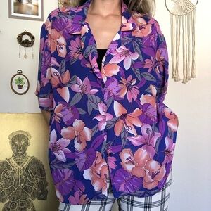 Source Unknown Purple and Pink Floral Button Down Shirt